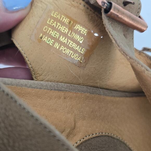 John Fluevog Sunny Tan Nubuck Leather Strappy Buckle Sandal Heeled 11 - Picture 9 of 11